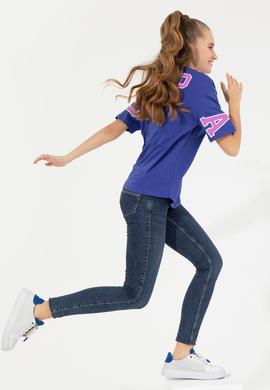 Kadın Mavi Bisiklet Yaka Tişört - 50246219029