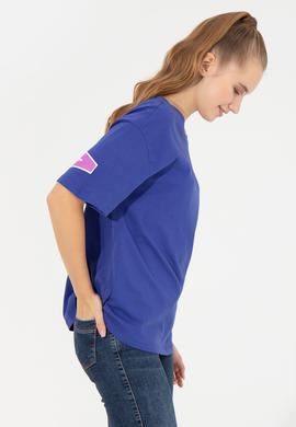 Kadın Mavi Bisiklet Yaka Tişört - 50246219029