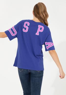 Kadın Mavi Bisiklet Yaka Tişört - 50246219029