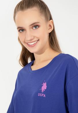 Kadın Mavi Bisiklet Yaka Tişört - 50246219029