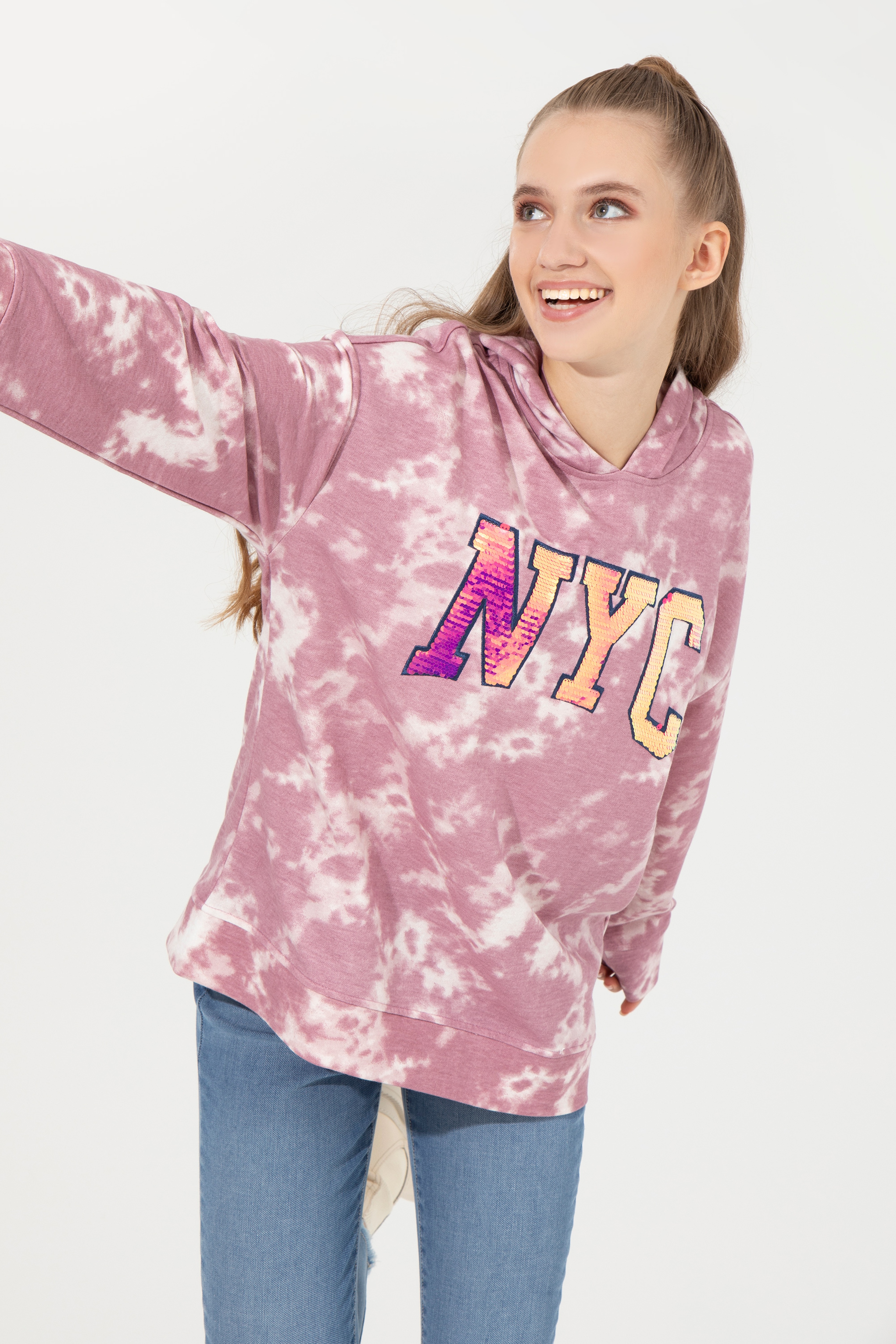 Kadın Açık Manolya Kapüşonlu Sweatshirt - Image 3
