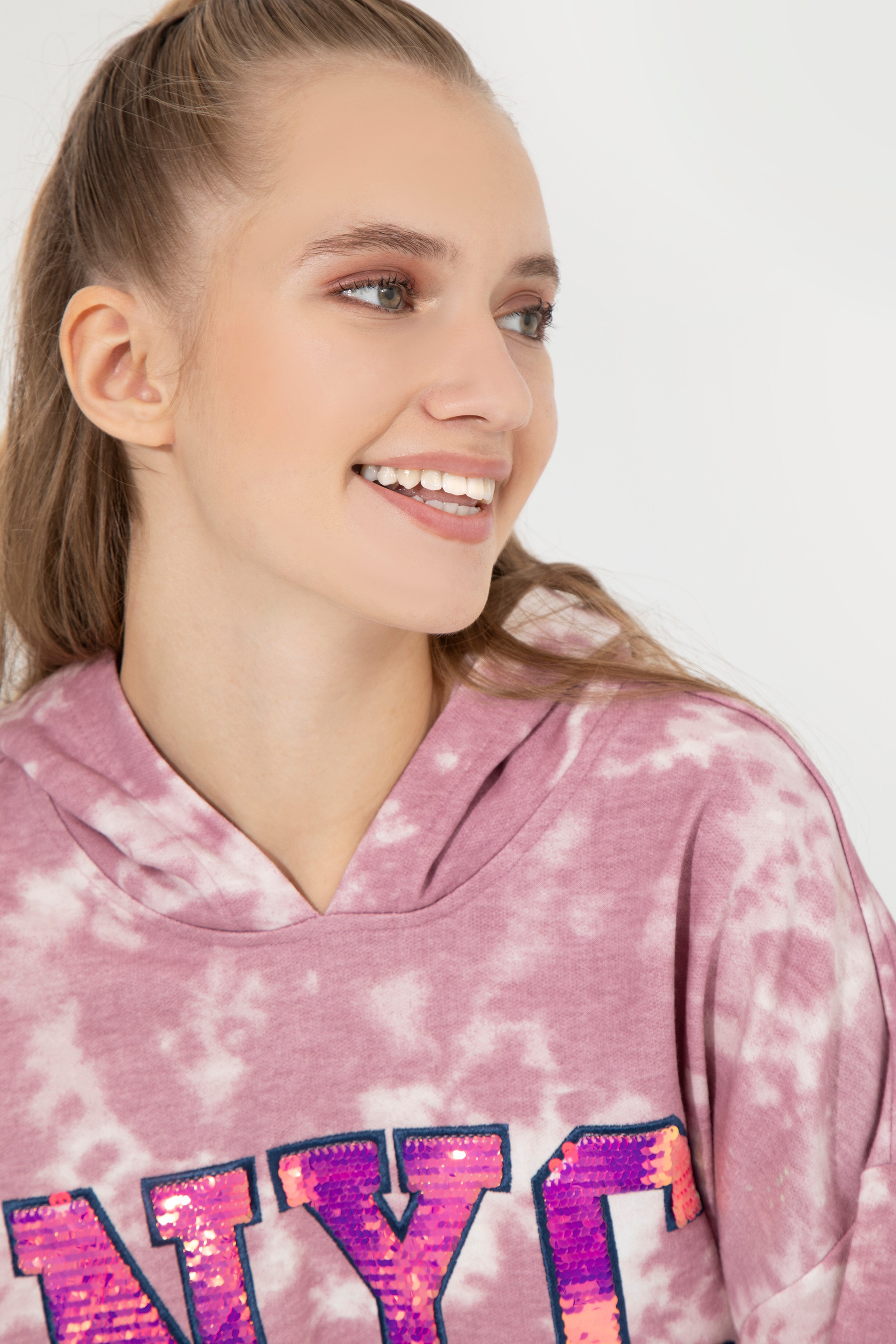 Kadın Açık Manolya Kapüşonlu Sweatshirt - Image 5