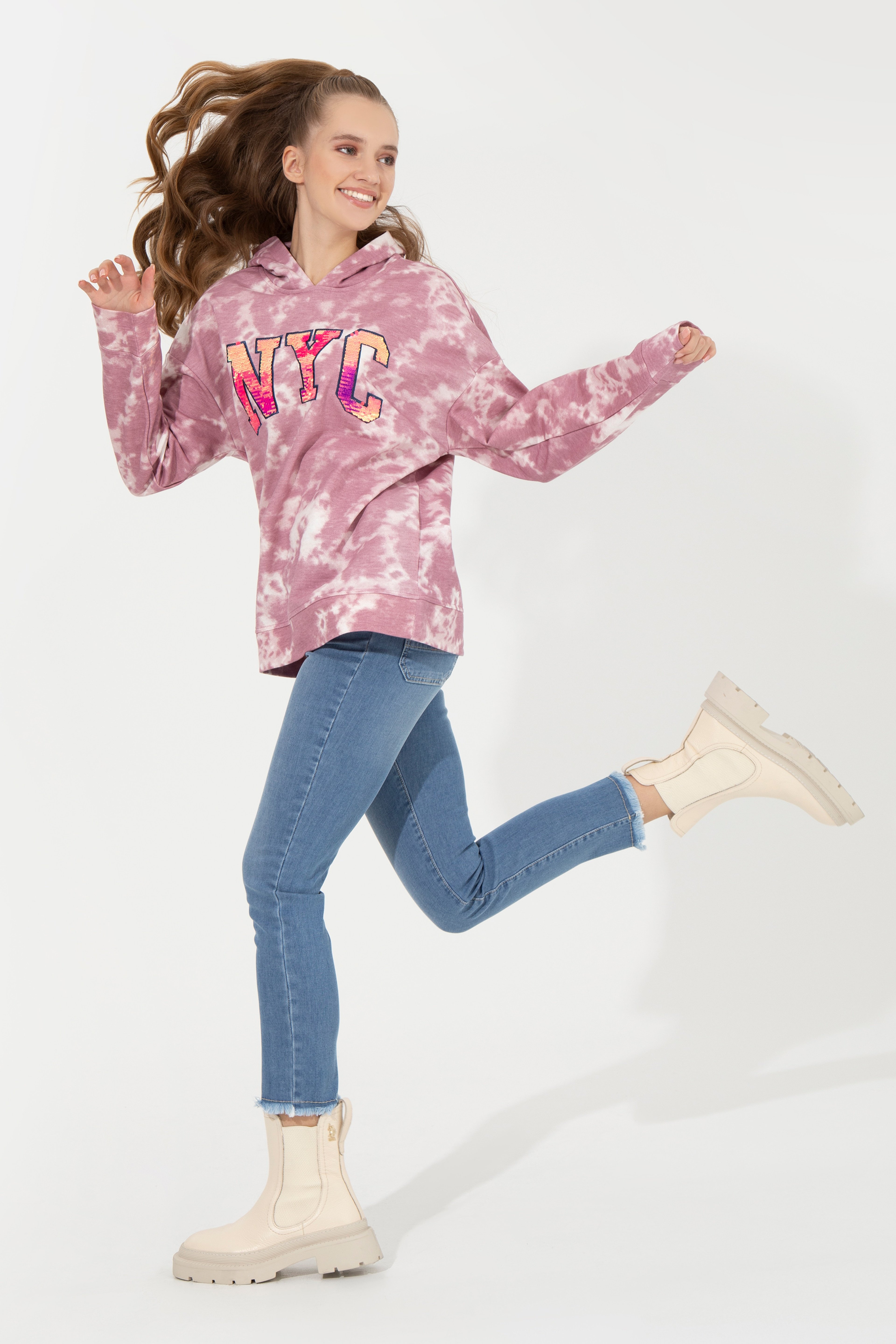 Kadın Açık Manolya Kapüşonlu Sweatshirt - Image 1