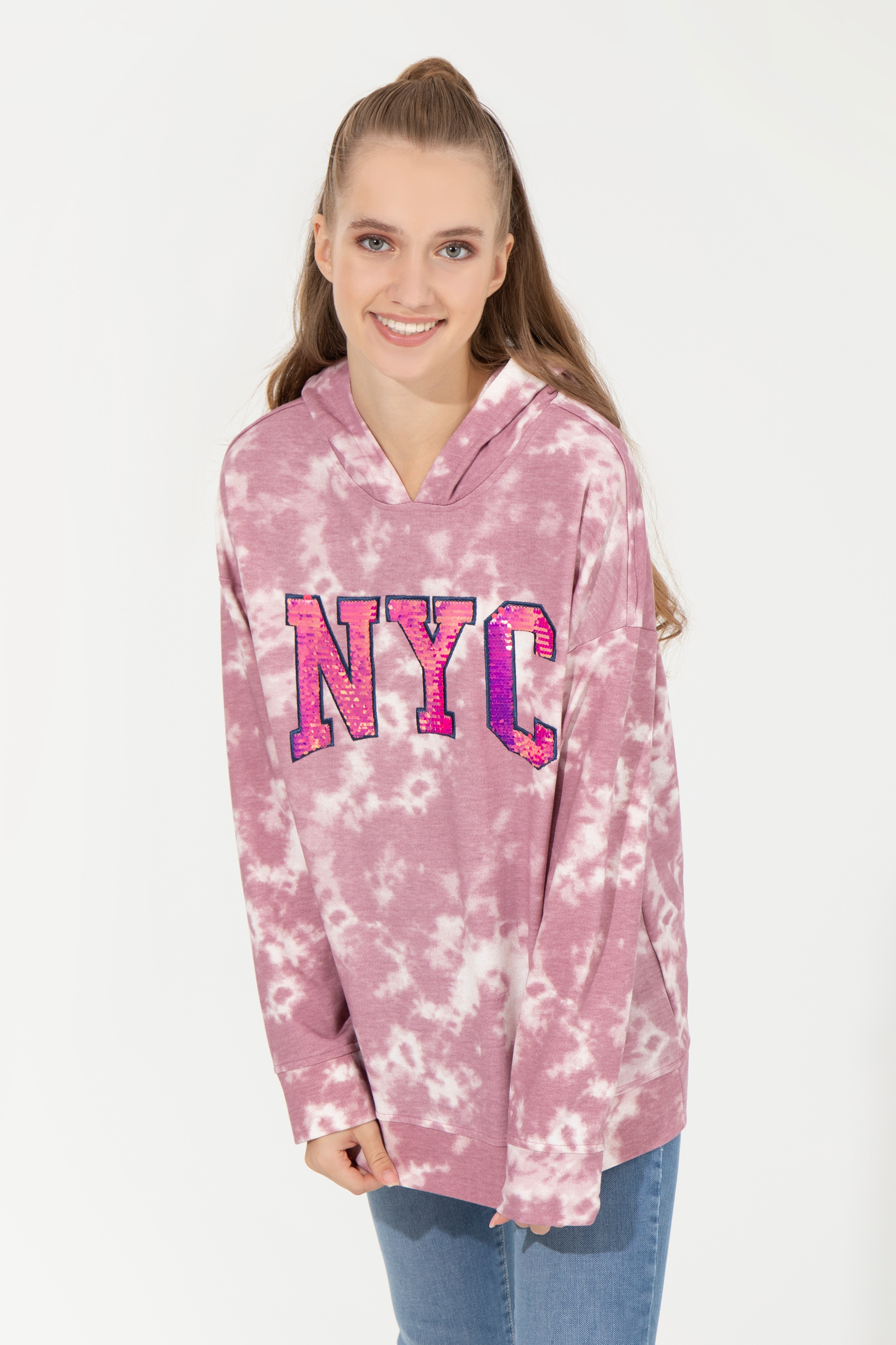 Kadın Açık Manolya Kapüşonlu Sweatshirt - Image 2