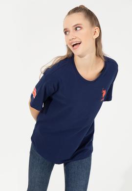 Kadın Lacivert Bisiklet Yaka Tişört - 50246219005