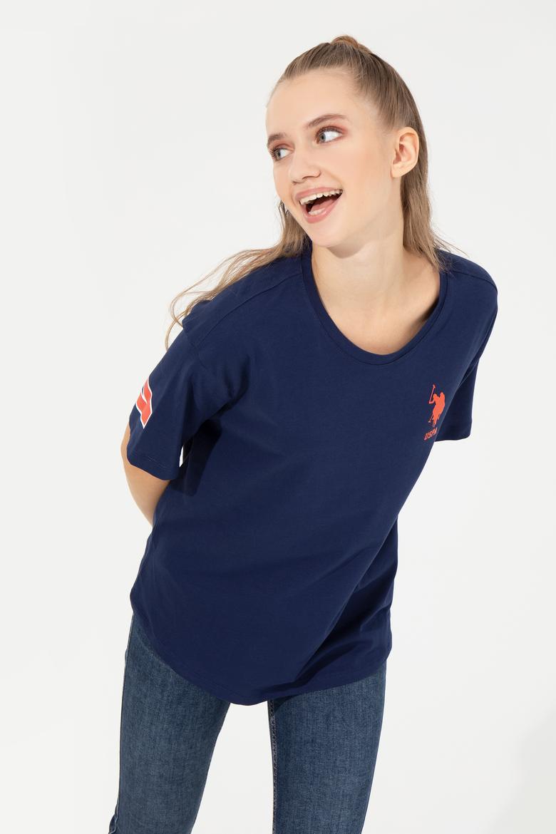 Kadın Lacivert Bisiklet Yaka Tişört - 50246219005