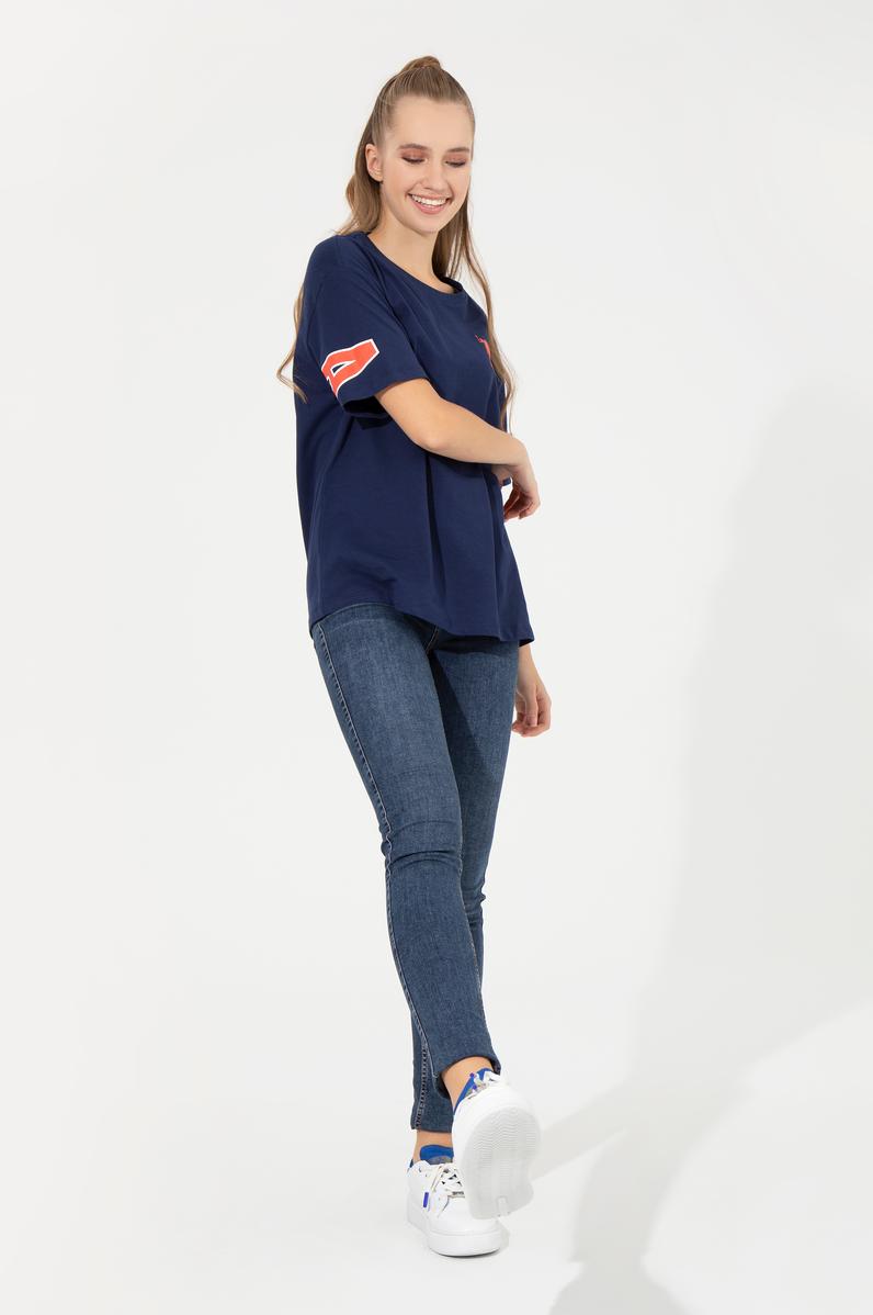 Kadın Lacivert Bisiklet Yaka Tişört