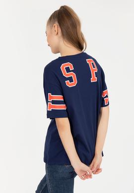 Kadın Lacivert Bisiklet Yaka Tişört - 50246219005