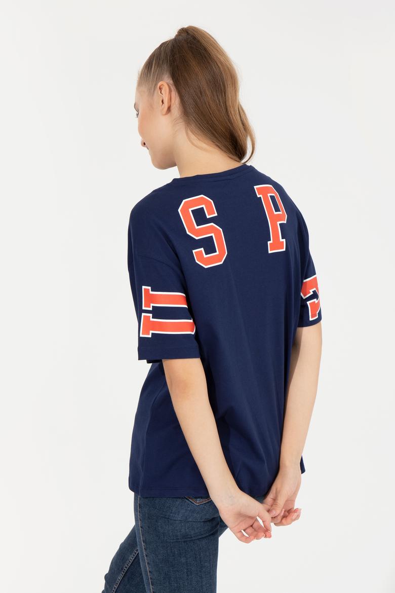 Kadın Lacivert Bisiklet Yaka Tişört - 50246219005