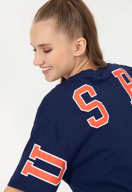 Kadın Lacivert Bisiklet Yaka Tişört - 50246219005