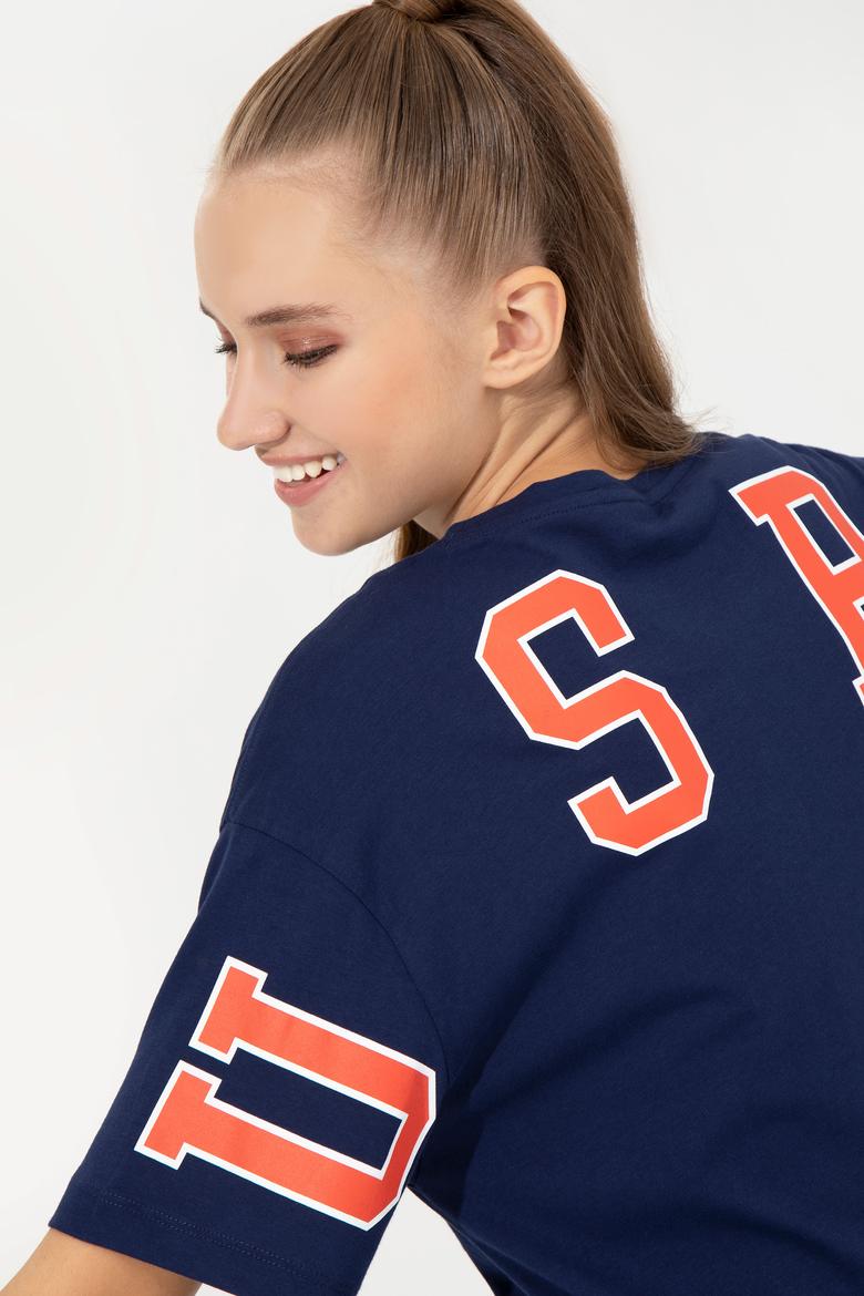 Kadın Lacivert Bisiklet Yaka Tişört - 50246219005