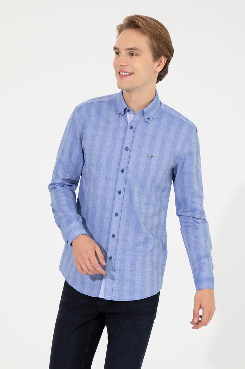 Erkek Mavi Uzun Kollu Gömlek