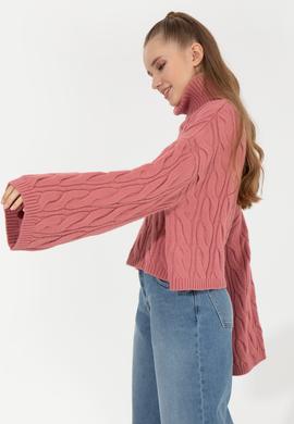 Kadın Pembe Balıkçı Yaka Kazak - 50254500029