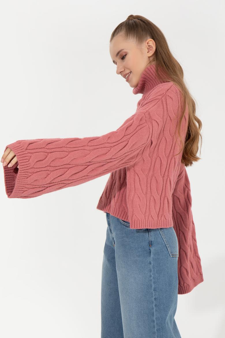 Kadın Pembe Balıkçı Yaka Kazak - 50254500029