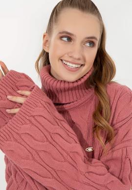 Kadın Pembe Balıkçı Yaka Kazak - 50254500029