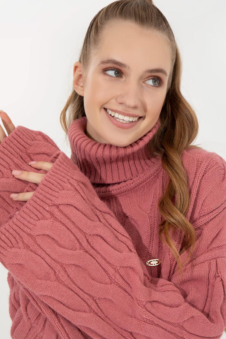 Kadın Pembe Balıkçı Yaka Kazak - 50254500029