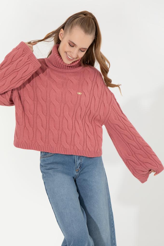 Kadın Pembe Balıkçı Yaka Kazak