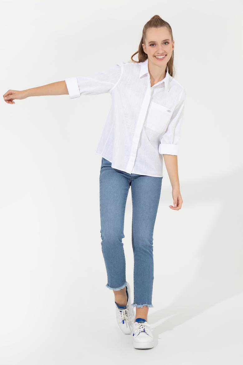 Kadın Beyaz Uzun Kollu Gömlek - 50251872007