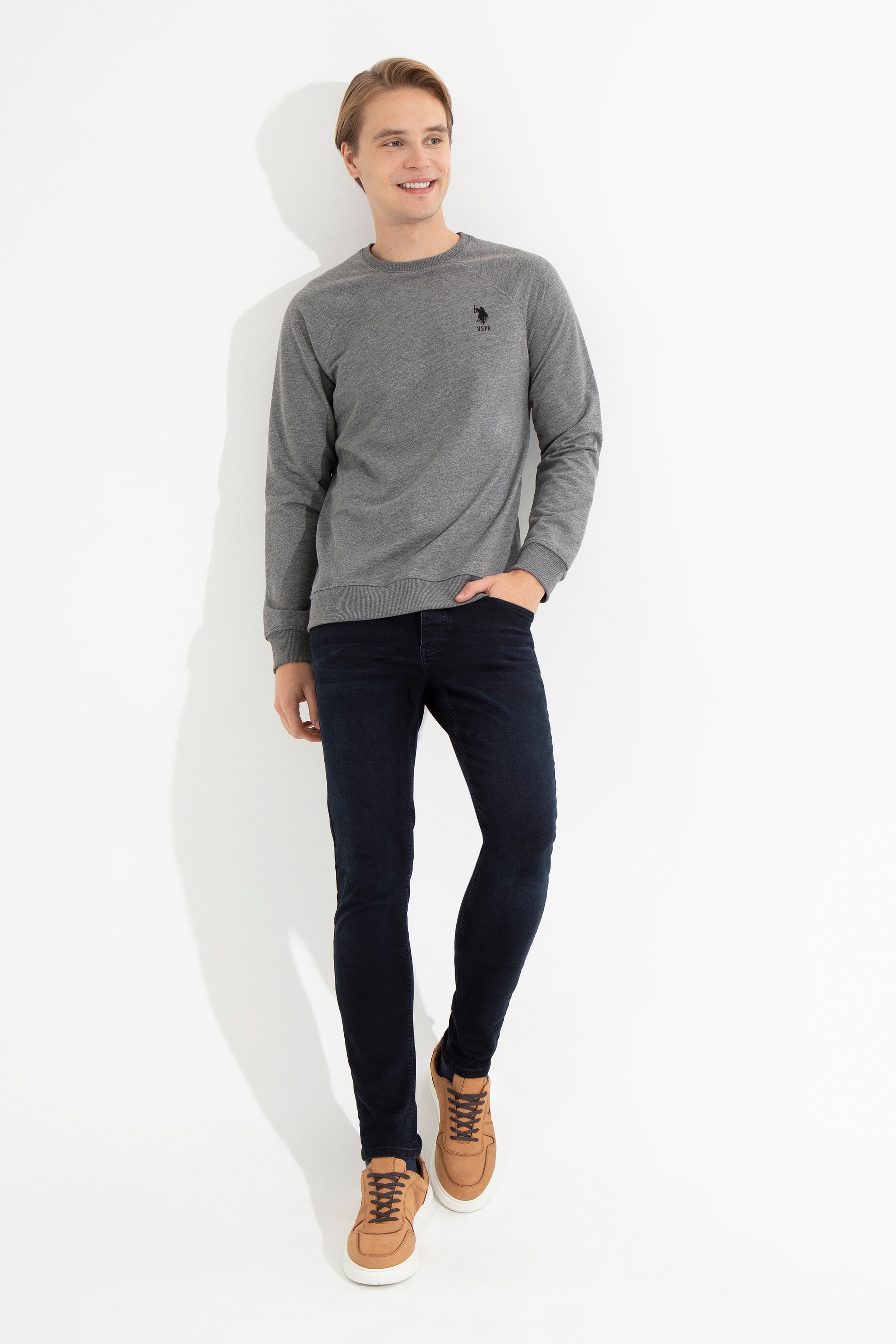 Erkek Antrasit Melanj Basic Sweatshirt