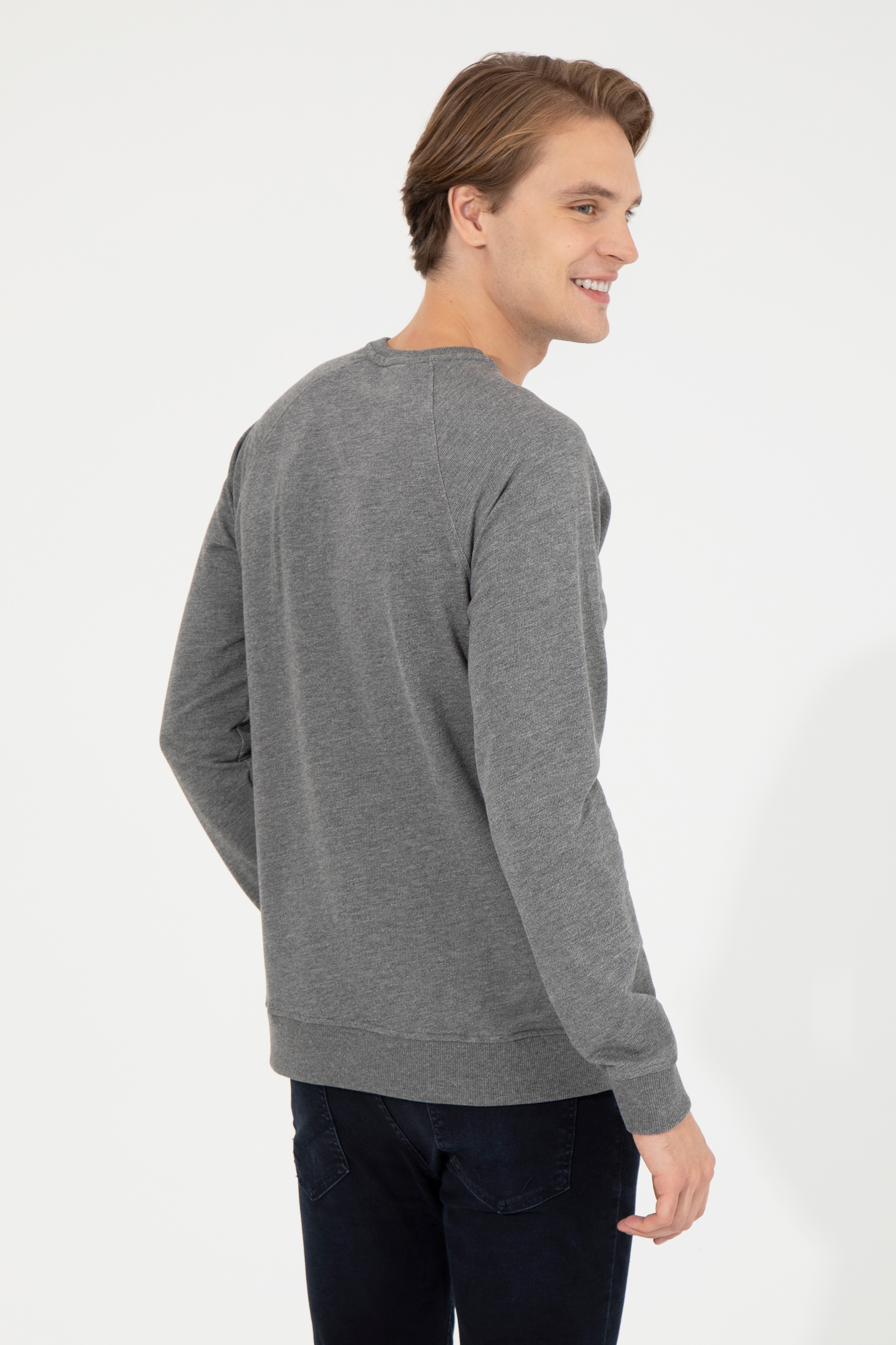 Erkek Antrasit Melanj Basic Sweatshirt - Image 5