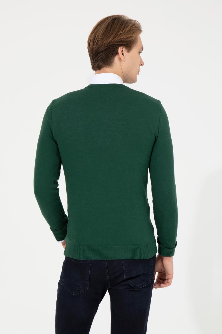 Erkek Yeşil Basic Kazak - 50253445094