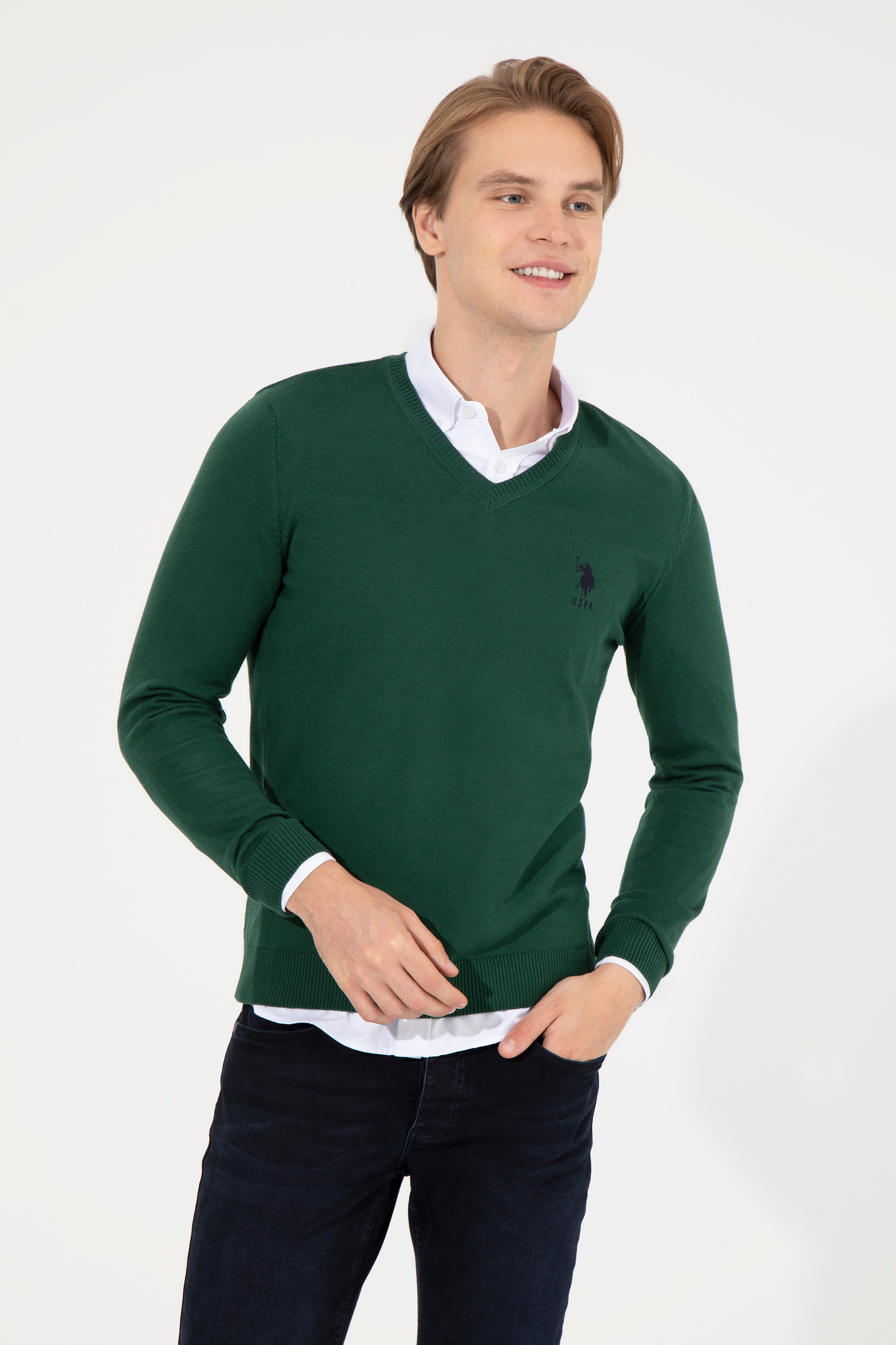 Erkek Yeşil Basic Kazak - Image 1