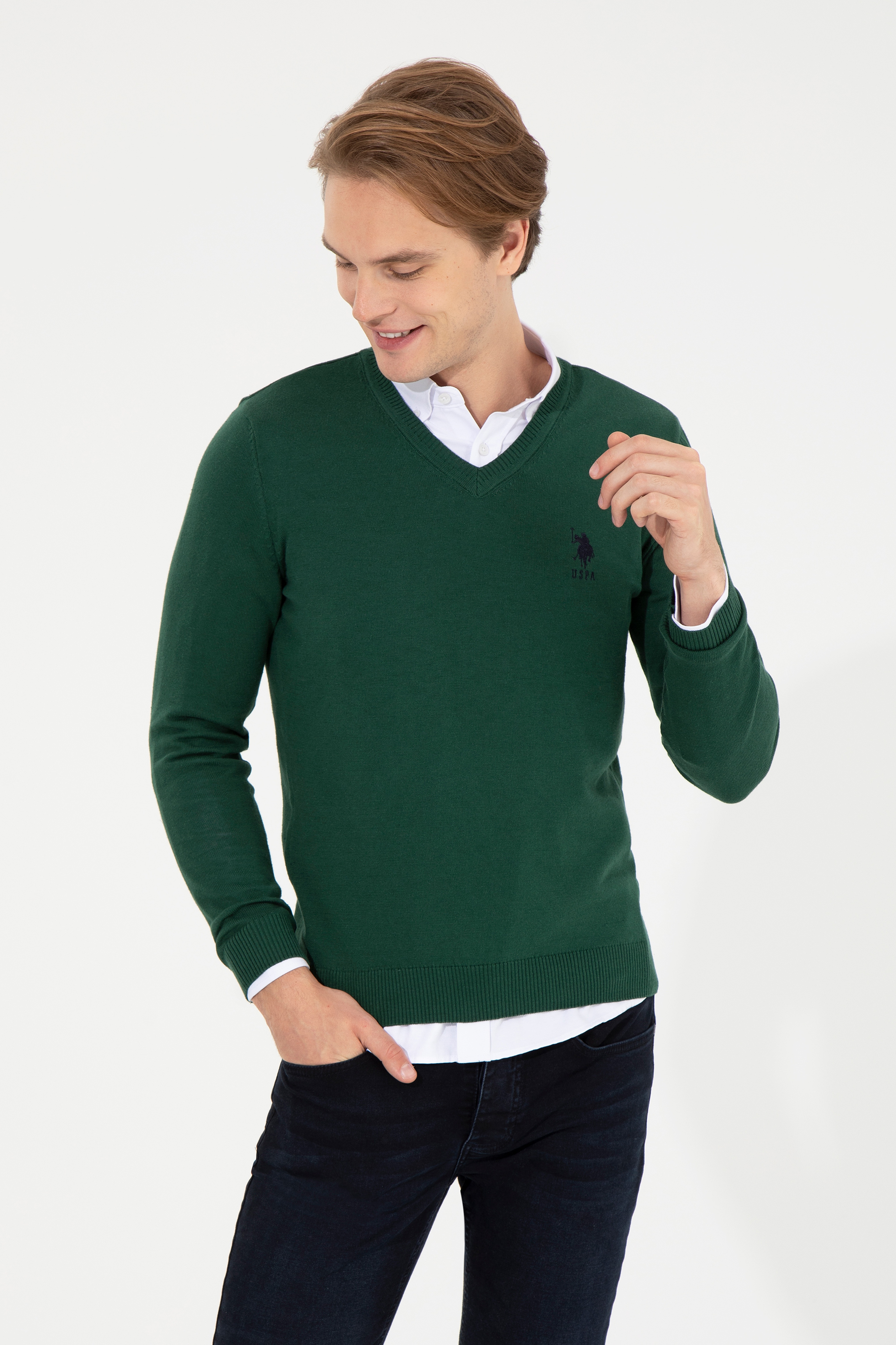 Erkek Yeşil Basic Kazak - Image 3