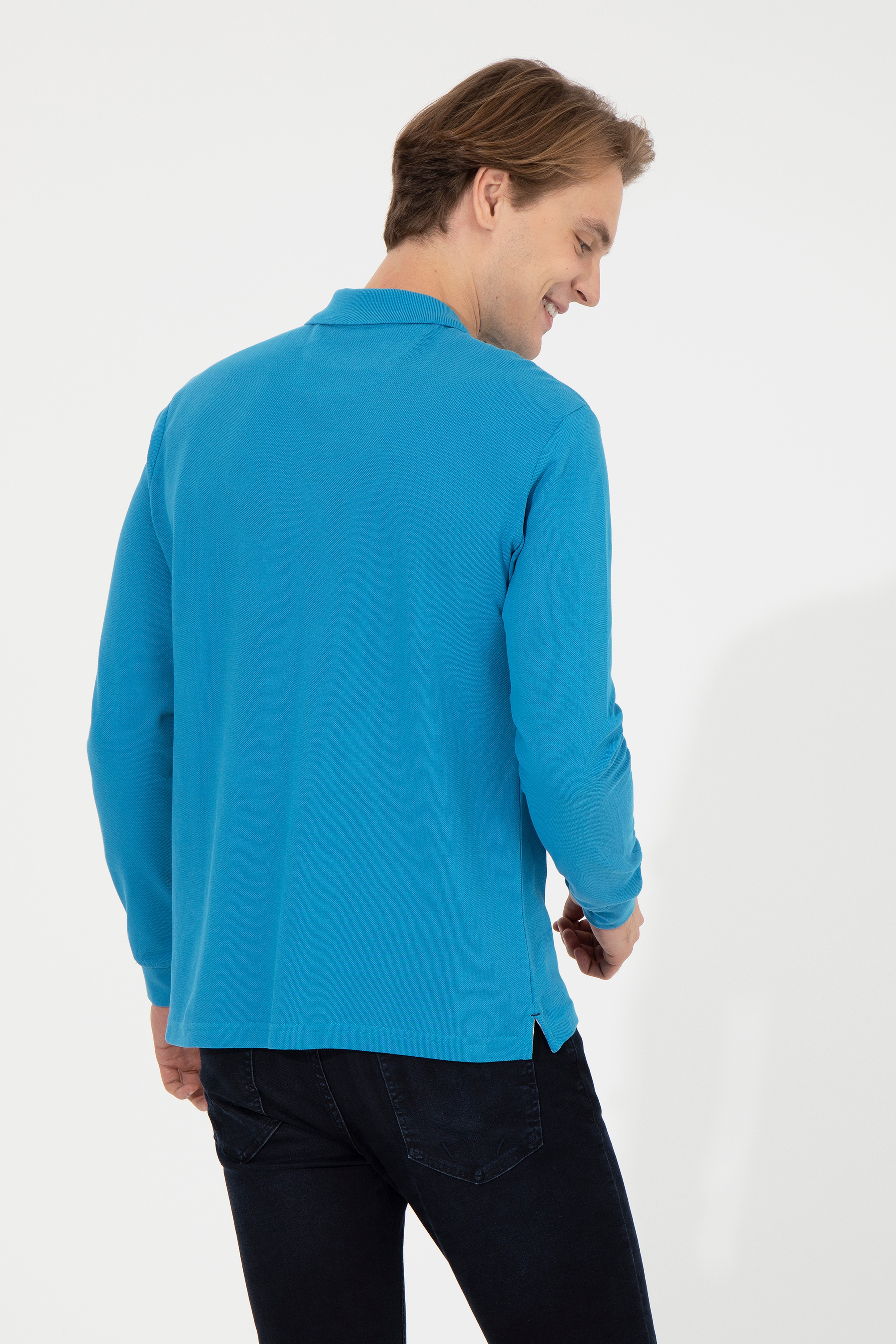 Erkek Kobalt Mavi Basic Sweatshirt - Image 5
