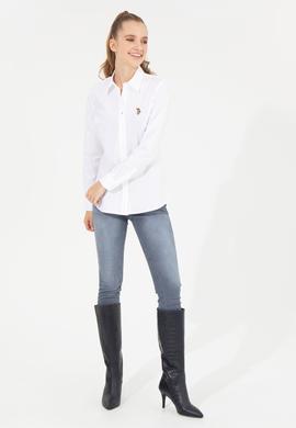 Kadın Beyaz Uzun Kollu Basic Gömlek - 50254249006