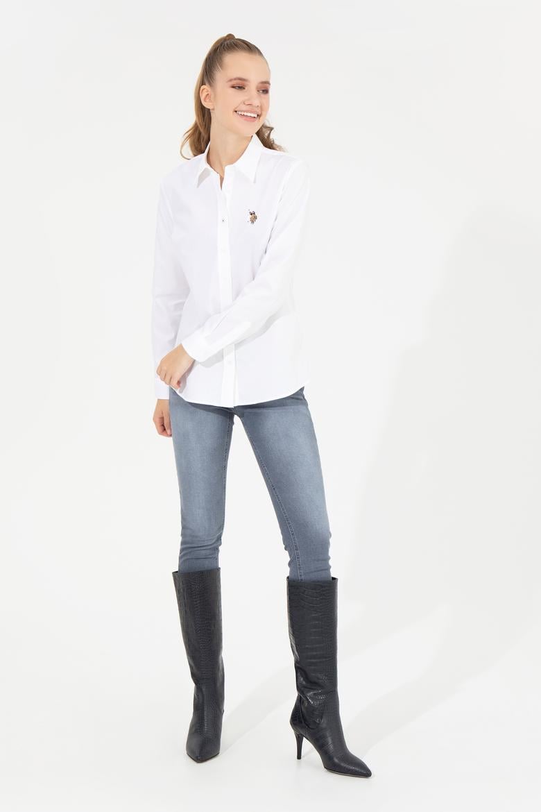 Kadın Beyaz Uzun Kollu Basic Gömlek - 50254249006