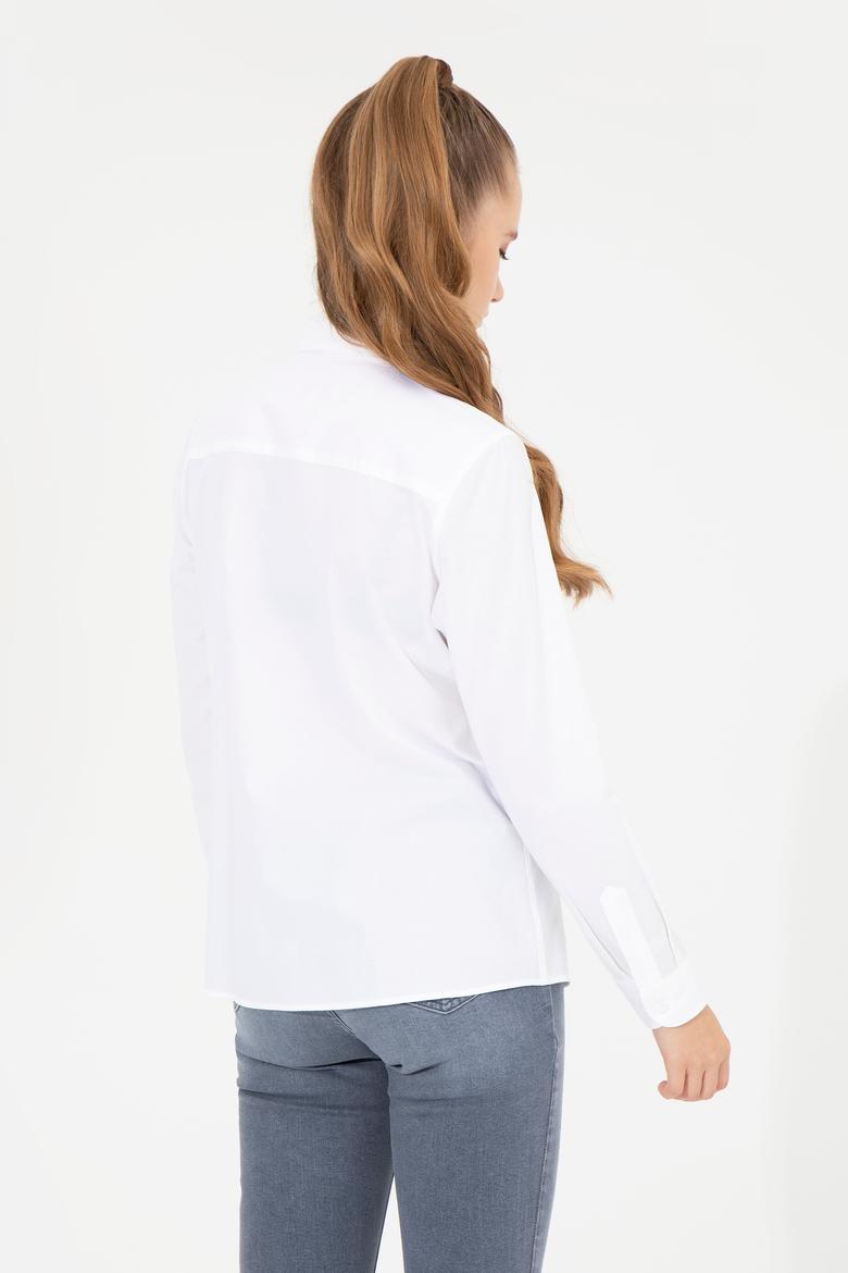Kadın Beyaz Uzun Kollu Basic Gömlek - 50254249006