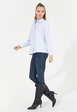 Kadın Açık Mavi Uzun Kollu Basic Gömlek - 50256672011