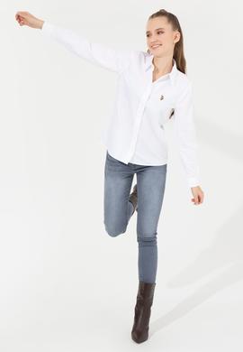 Kadın Beyaz Uzun Kollu Basic Gömlek - 50256672020