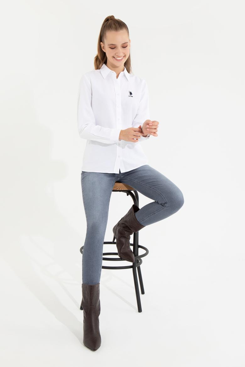 Kadın Beyaz Uzun Kollu Basic Gömlek - 50256640012