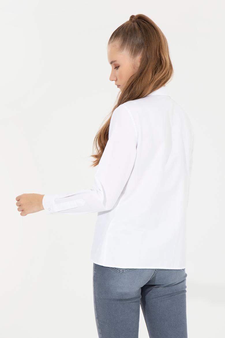 Kadın Beyaz Uzun Kollu Basic Gömlek - 50256672020