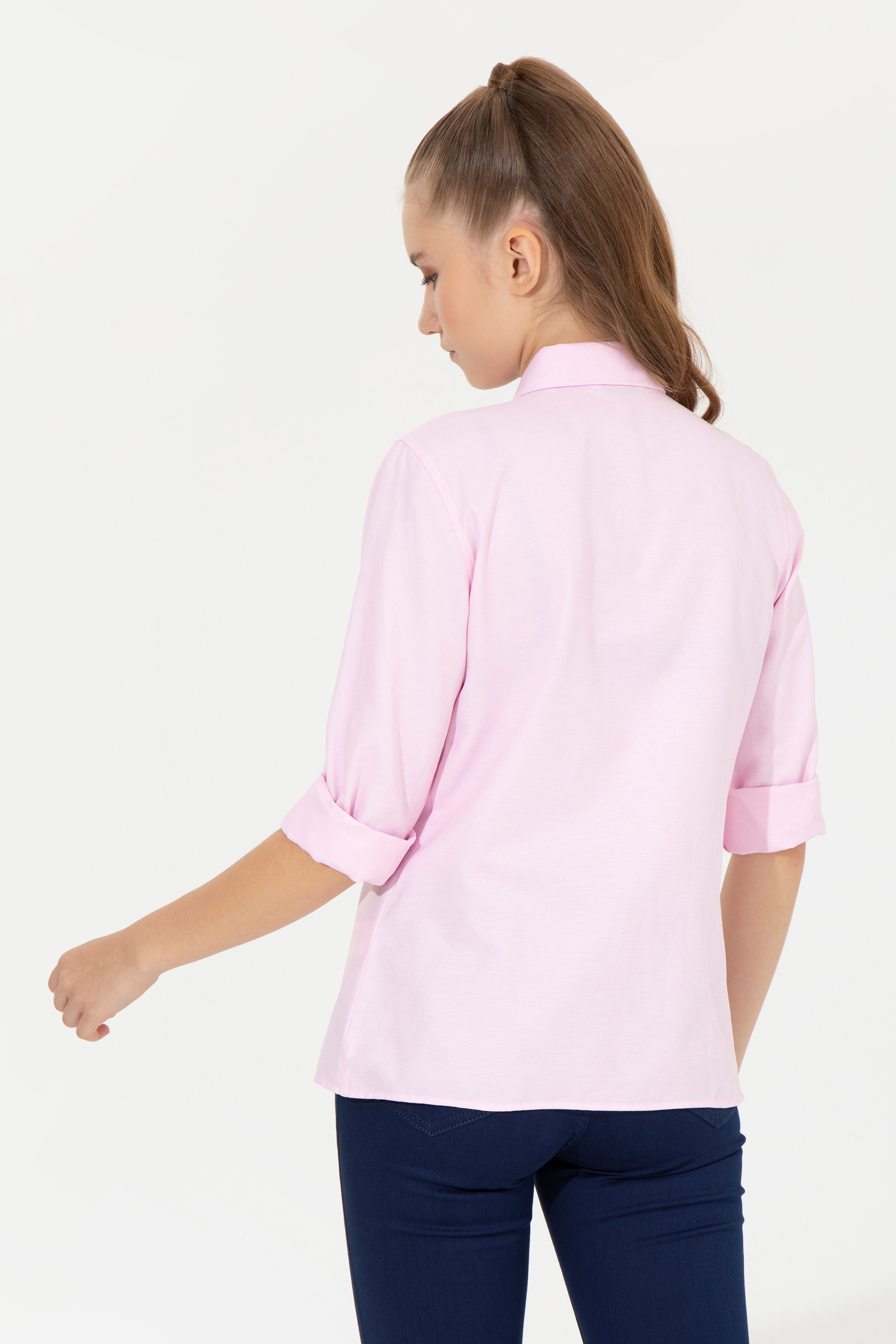 Kadın Açık Pembe Uzun Kollu Basic Gömlek