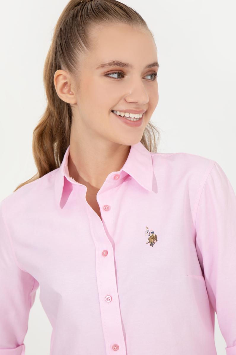 Kadın Açık Pembe Uzun Kollu Basic Gömlek