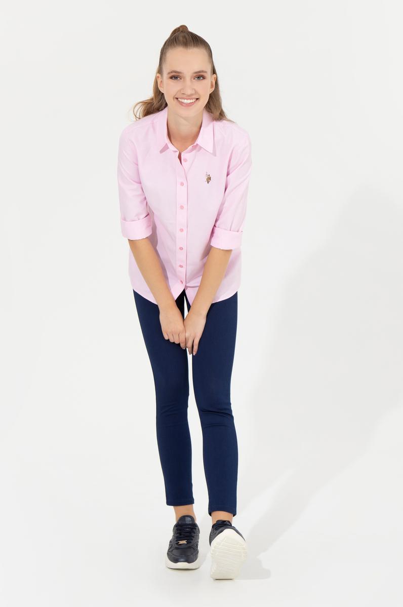 Kadın Açık Pembe Uzun Kollu Basic Gömlek