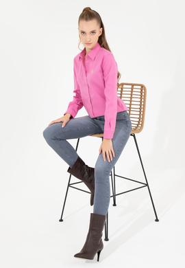 Kadın Pembe Uzun Kollu Basic Gömlek - 50256721036