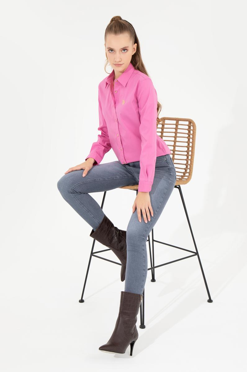 Kadın Pembe Uzun Kollu Basic Gömlek