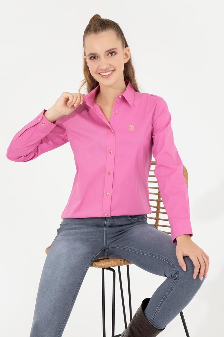 Kadın Pembe Uzun Kollu Basic Gömlek - 50256721036