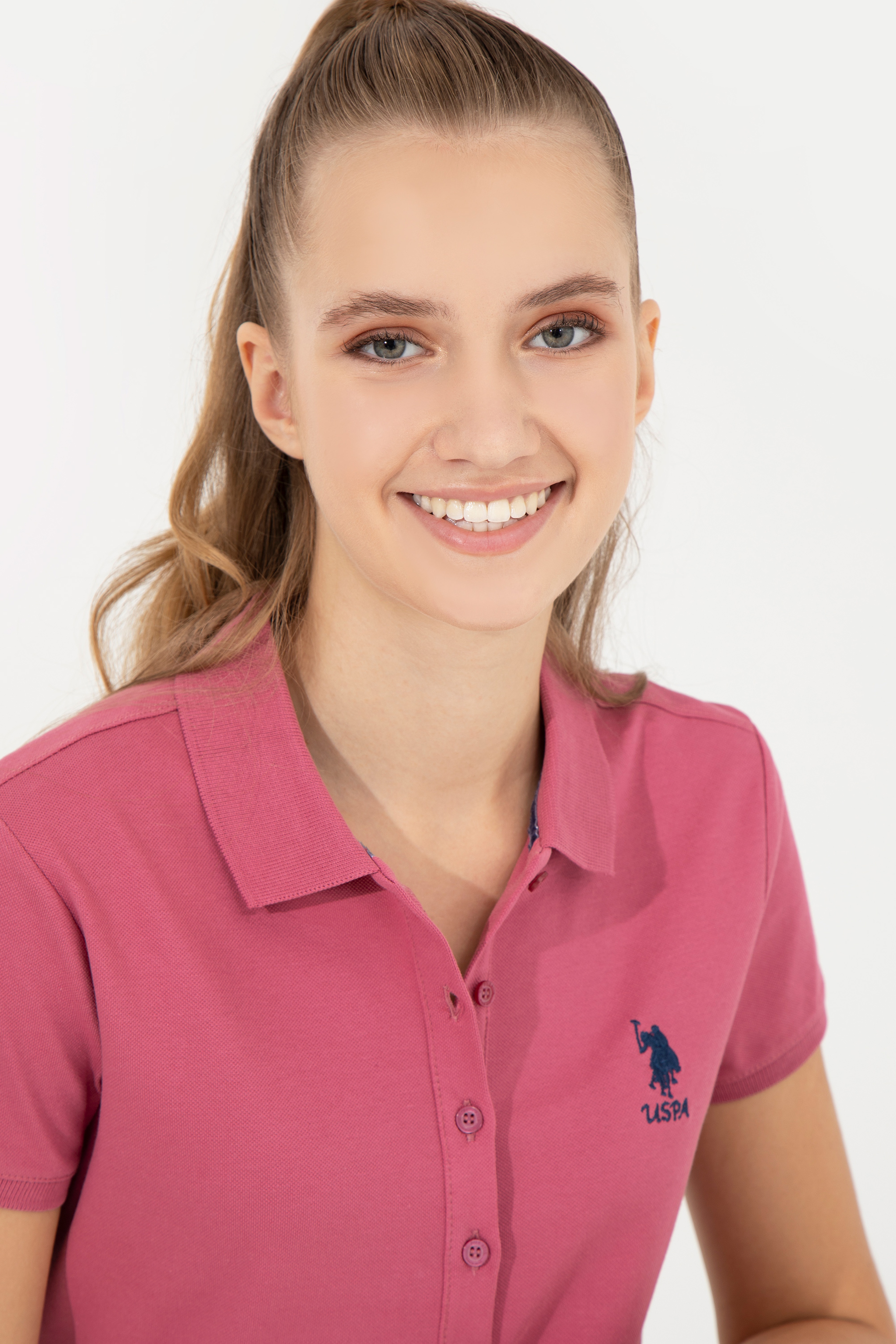Kadın Pembe Basic Polo Yaka Tişört - Image 2
