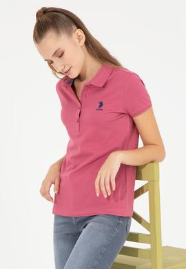 Kadın Pembe Basic Polo Yaka Tişört - 50256287056