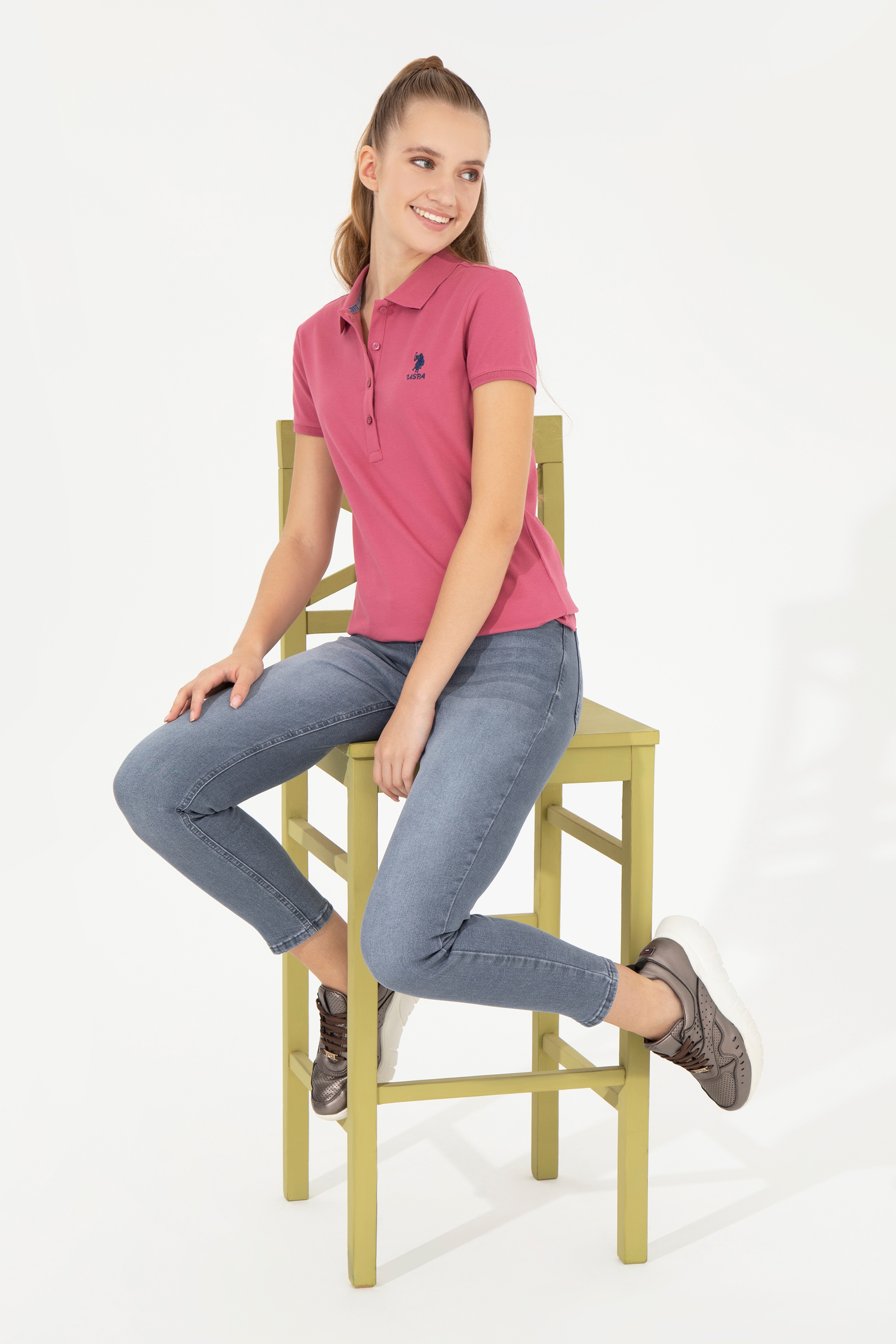 Kadın Pembe Basic Polo Yaka Tişört
