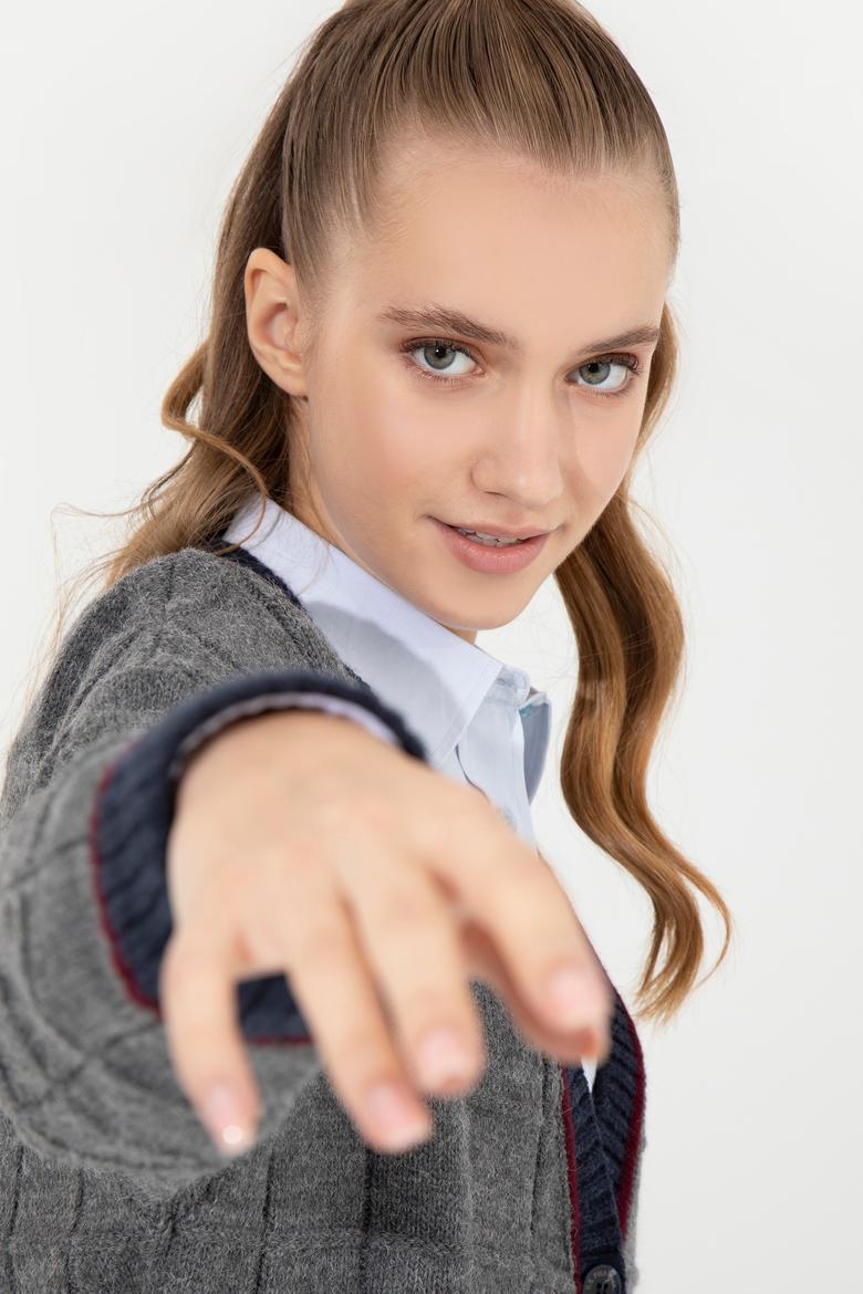 Kadın Gri Melanj Triko Hırka - 50256624014