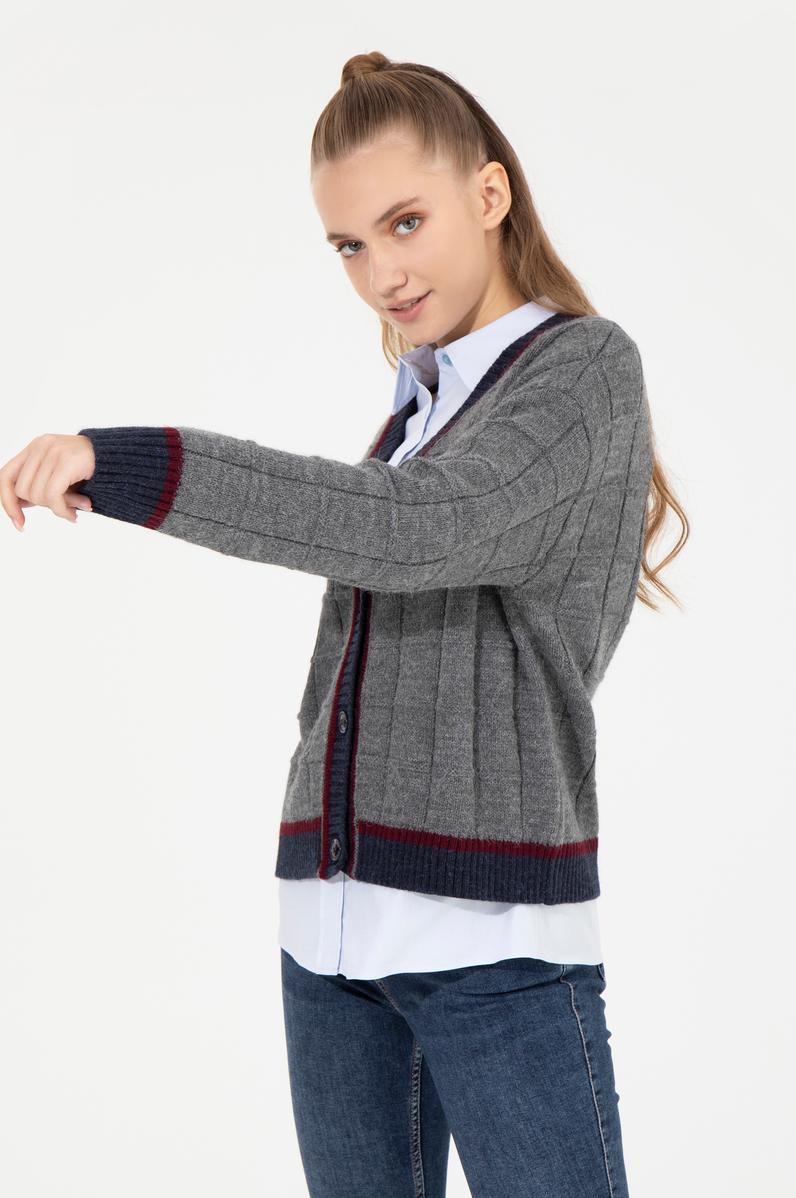 Kadın Gri Melanj Triko Hırka