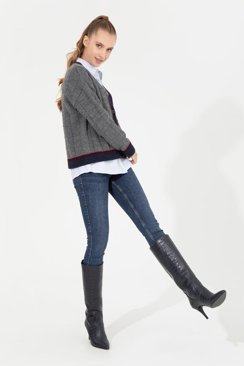 Kadın Gri Melanj Triko Hırka - 50256624014