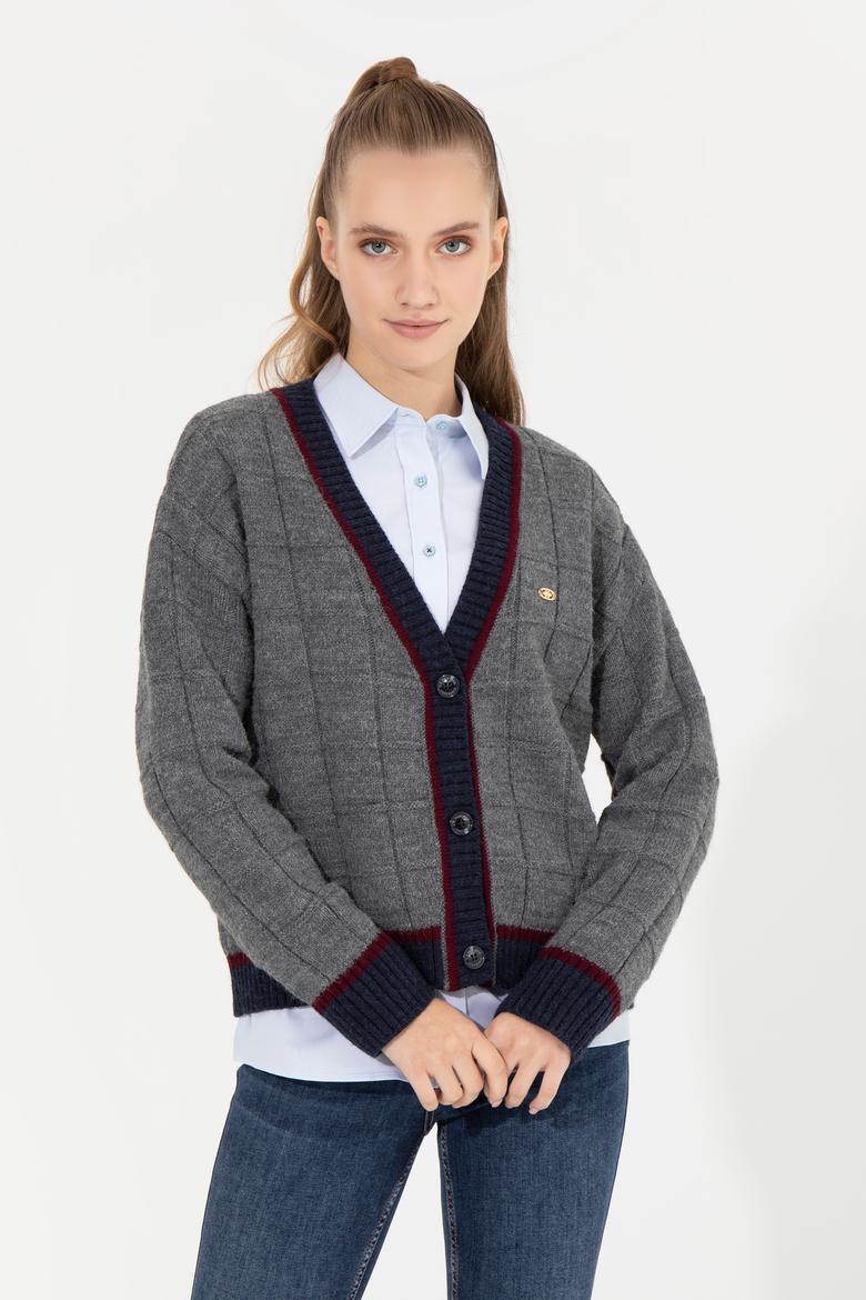 Kadın Gri Melanj Triko Hırka