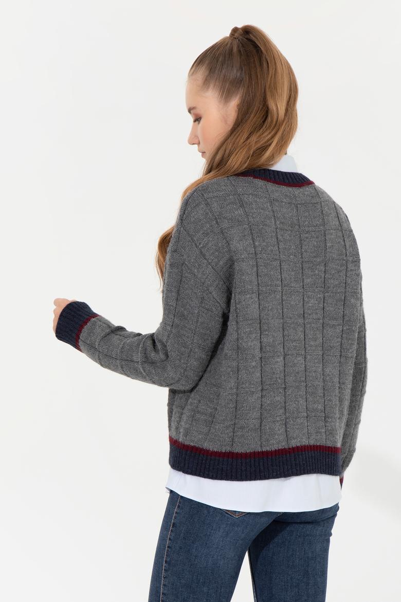 Kadın Gri Melanj Triko Hırka - 50256624014