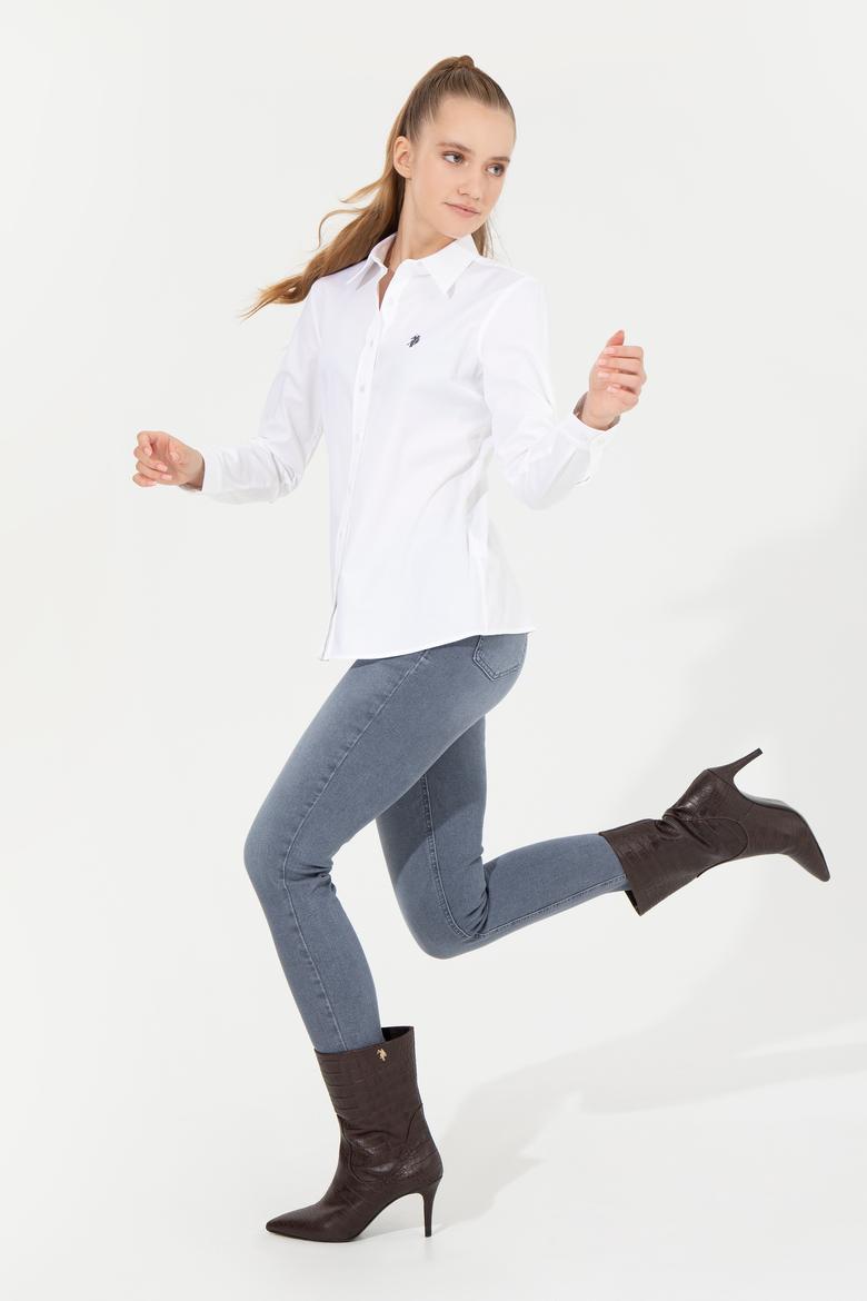 Kadın Beyaz Uzun Kollu Basic Gömlek - 50256716012